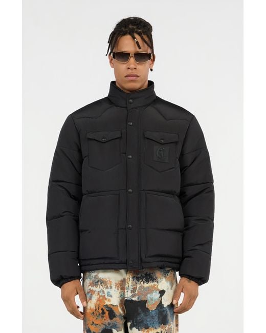 Roberto Cavalli Black Puffer Jacket With Monogram Jc for men