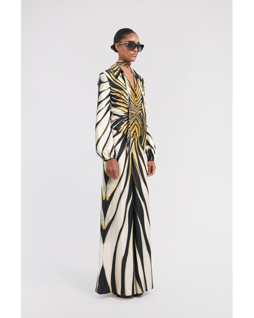 Roberto Cavalli White Ray Of Print Silk Jumpsuit