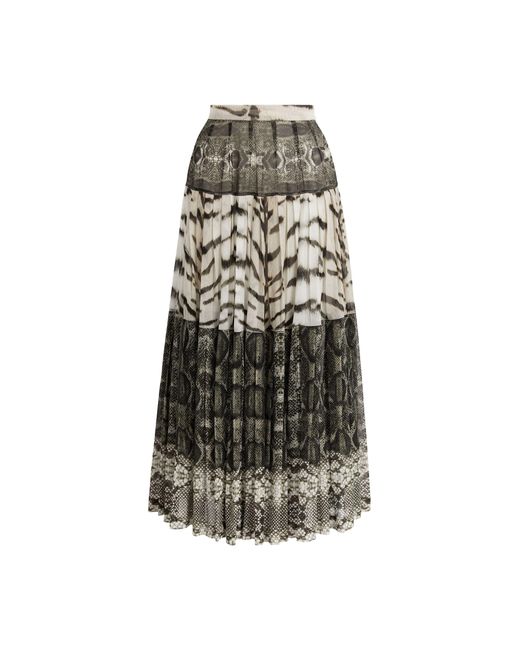 Roberto Cavalli White La Tigresse Reptilla Pleated Skirt