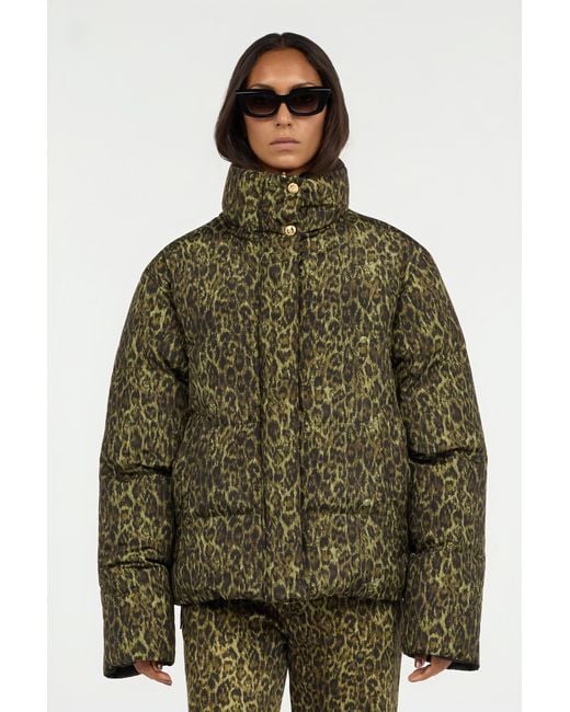 Roberto Cavalli Black Leopard Jacquard Print Reversible Puffer Jacket