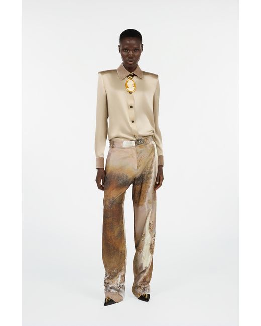 Roberto Cavalli Natural Silk Shirt With Velvet Inserts
