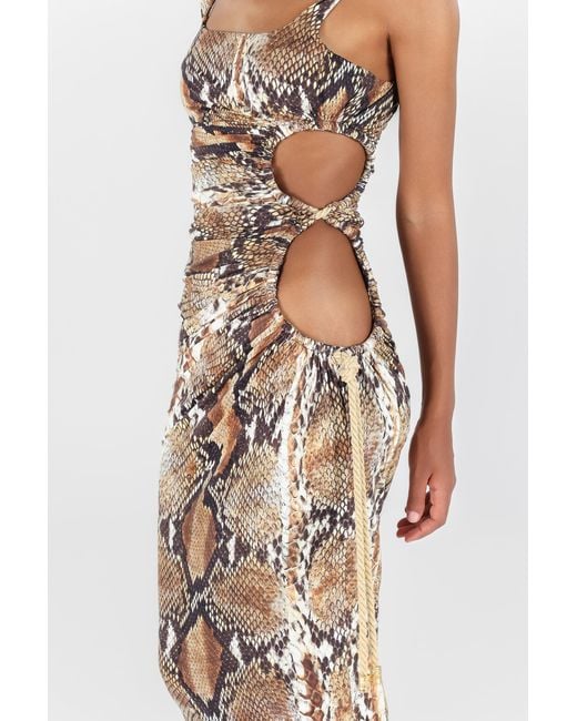 Abito Midi Stampa Python di Roberto Cavalli in White