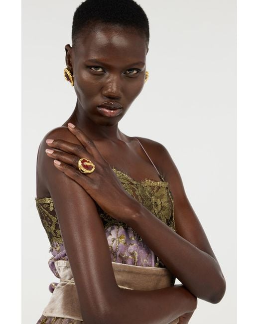 Roberto Cavalli Multicolor Golden Cocktail Ring With Ruby Stone