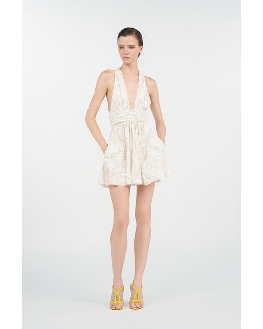 Roberto Cavalli White Mini Dress With Ornamental Motif