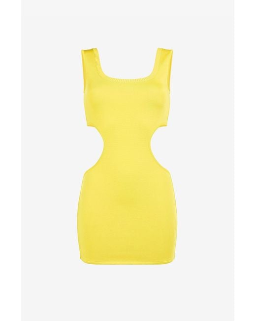 Roberto Cavalli Yellow Cut-Out Knit Mini Dress
