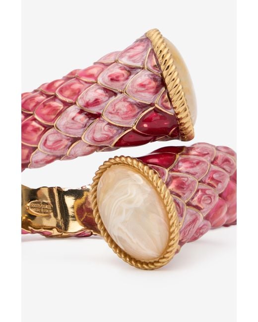 Roberto Cavalli Pink Enameled Scales Wrap Bracelet