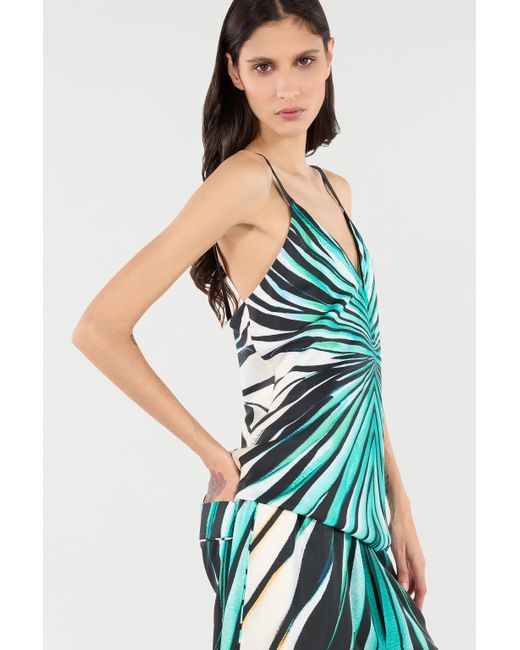 Roberto Cavalli Green Ray Of Sea Print Silk Top