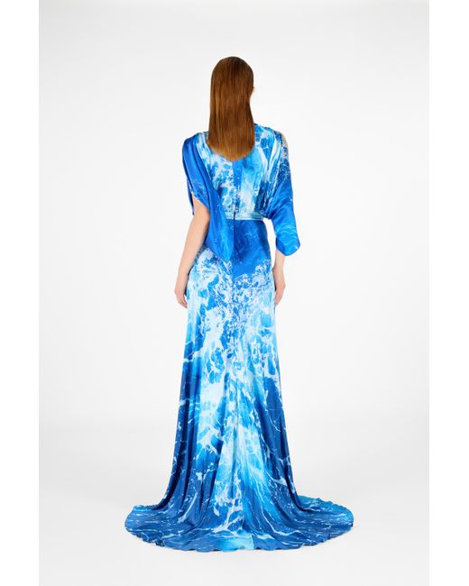 Roberto Cavalli Blue Stretto Di Messina Print Long Dress