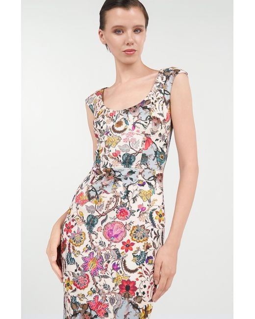 Roberto Cavalli White Sheath Dress With Florentine Flowers Print