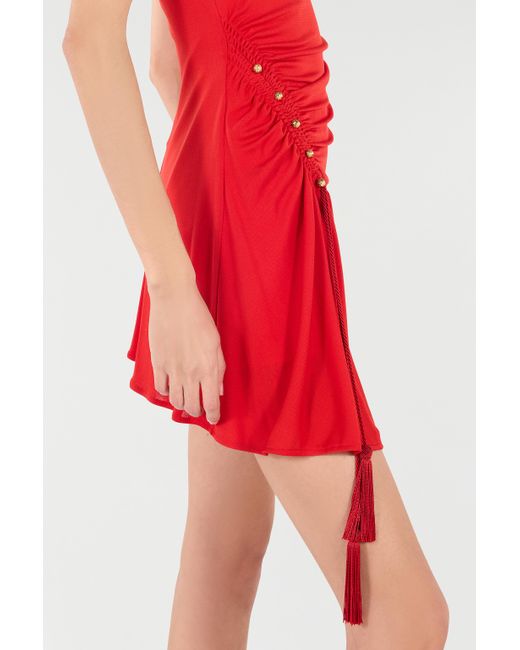 Roberto Cavalli Red Mini Dress With Ruched Detail