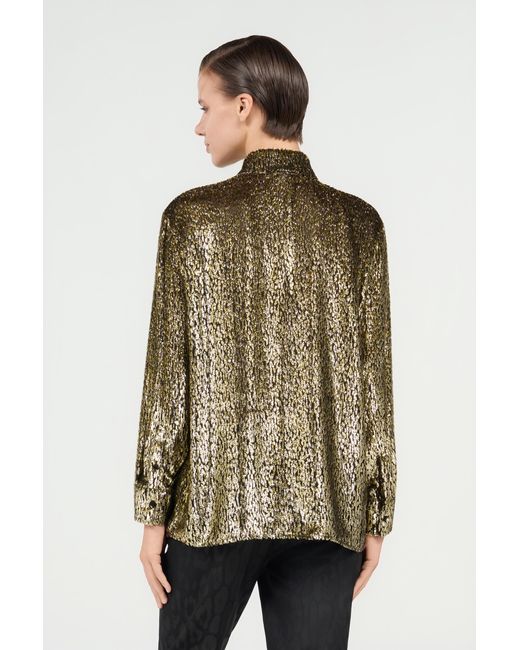 Roberto Cavalli Green Leopard Lamé Shirt