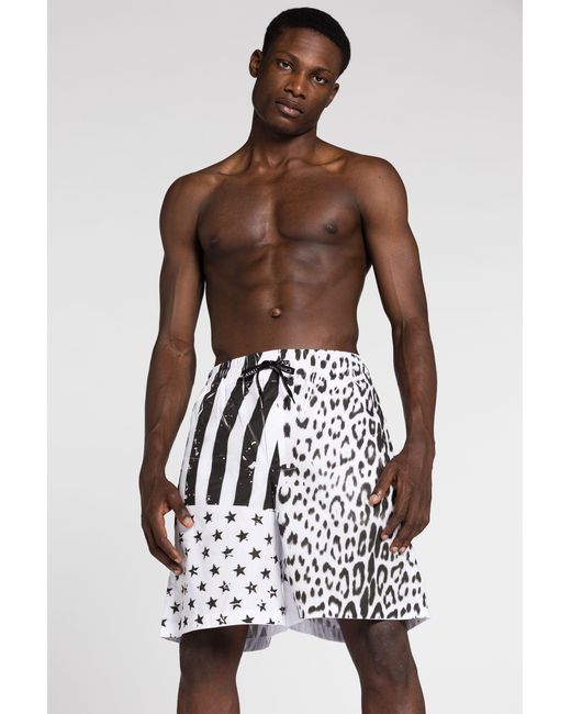 Roberto Cavalli White Leopard Flag-Print Track Shorts for men