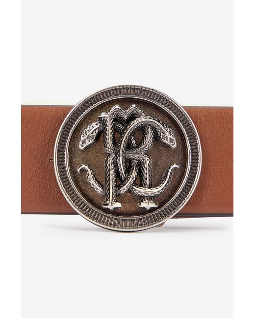 Roberto Cavalli White Solid-Color Belt With Mirror Snake Monogram for men