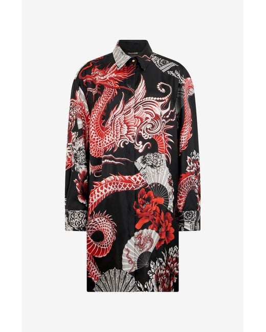 Roberto Cavalli Red Short Dress With And Dragon Print
