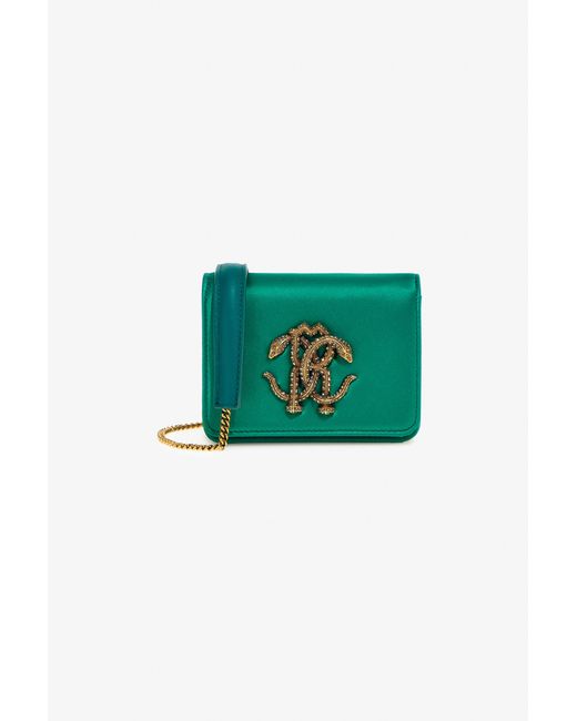 Roberto Cavalli Green Mini Crossbody Bag With Rc Logo