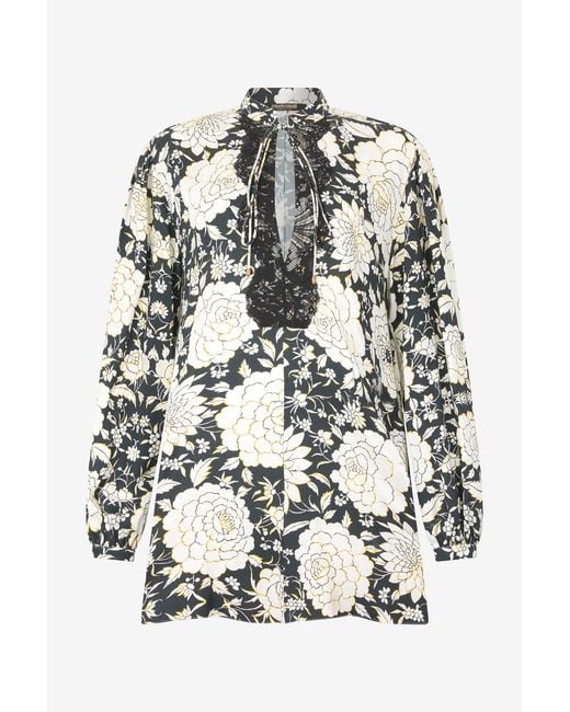 Roberto Cavalli Multicolor Mini Dress With Floral Print And Lace