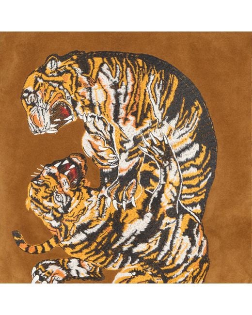 Roberto Cavalli Brown Suede Leather Jacket With Flowers And Tigers for men