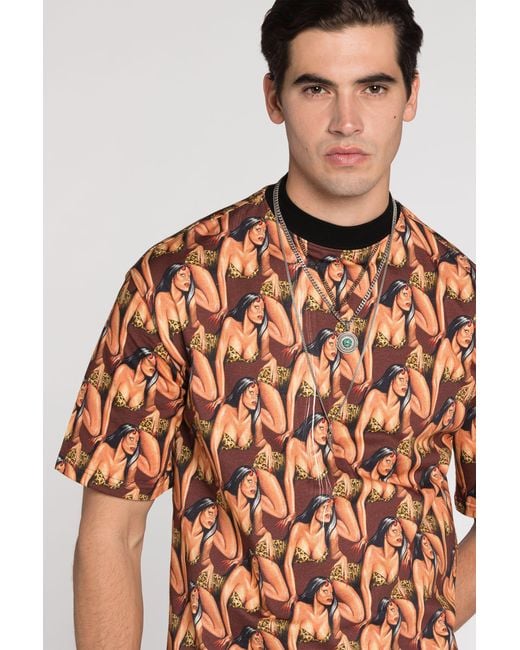 Roberto Cavalli Orange Graphic-Print Cotton T-Shirt for men