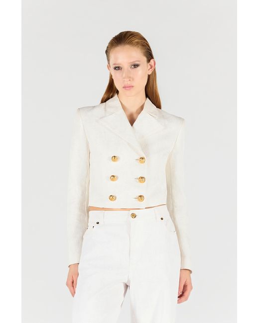 Roberto Cavalli Natural Wall Print Cropped Jacket