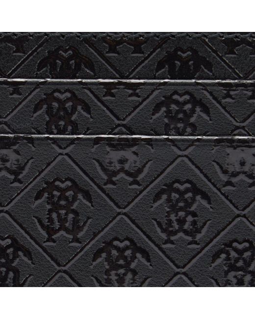 Roberto Cavalli Black Card Holder With All-Over Mirror Snake Monogram for men