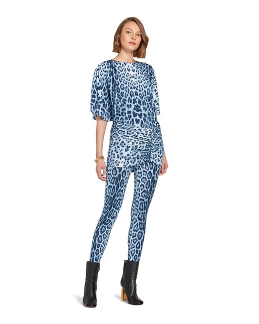 Roberto Cavalli Blue Heritage Jaguar Print Gathered Leggings