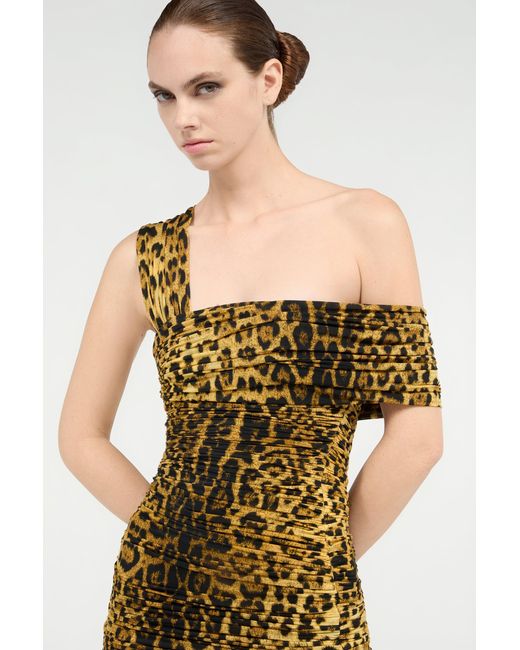 Roberto Cavalli Metallic Midi Dress With Jaguar Skin Print