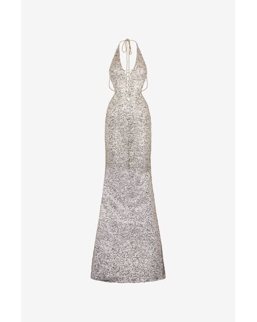 Robe Longue À Paillettes Et Col Halter Roberto Cavalli en coloris White