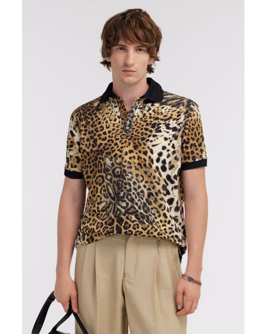 Roberto Cavalli Brown Printed Polo Shirt for men