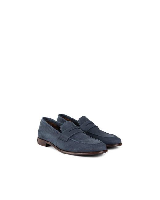Roberto Cavalli Blue Suede Leather Loafers With Logo for men
