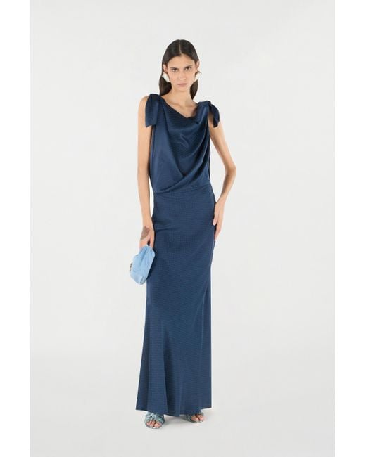 Roberto Cavalli Blue Long Dress With Snake Print