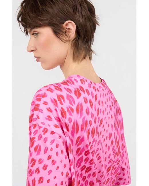Roberto Cavalli Pink The Jaguar Kiss Print T-Shirt