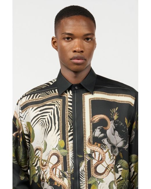 Roberto Cavalli Black Zebra And Snake Print Silk Shirt for men
