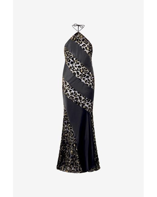 Roberto Cavalli White Long See-Through Dress With Leopard Print Pattern