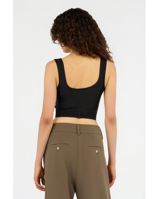 Roberto Cavalli Black Crop Top With Logo Band