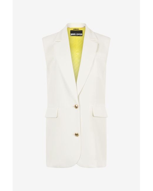 Roberto Cavalli White Single-Breasted Blazer Dress