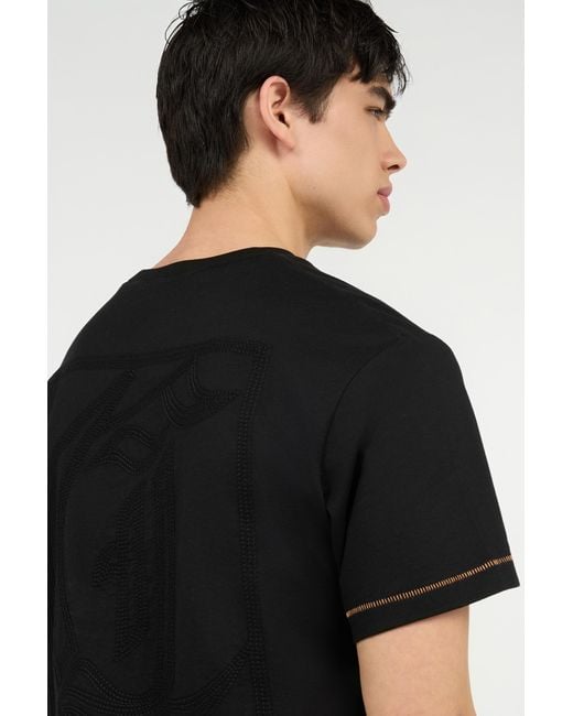 Roberto Cavalli Black T-Shirt With Jc Monogram And Contrasting Topstitching for men