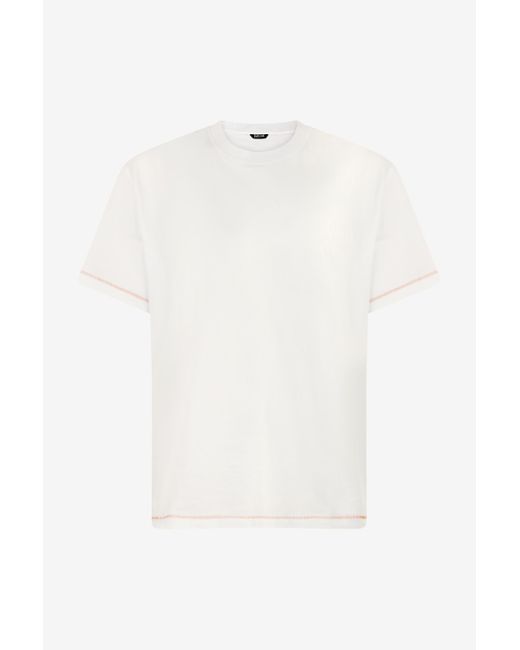 Roberto Cavalli White T-Shirt With Jc Monogram And Contrasting Topstitching for men
