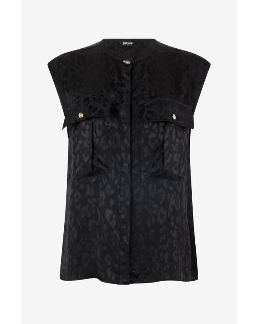 Top Smanicato Con Motivo Jaguar Skin di Roberto Cavalli in Black