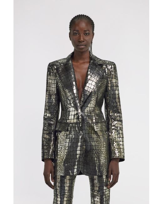 Roberto Cavalli Black Printed Leather Blazer