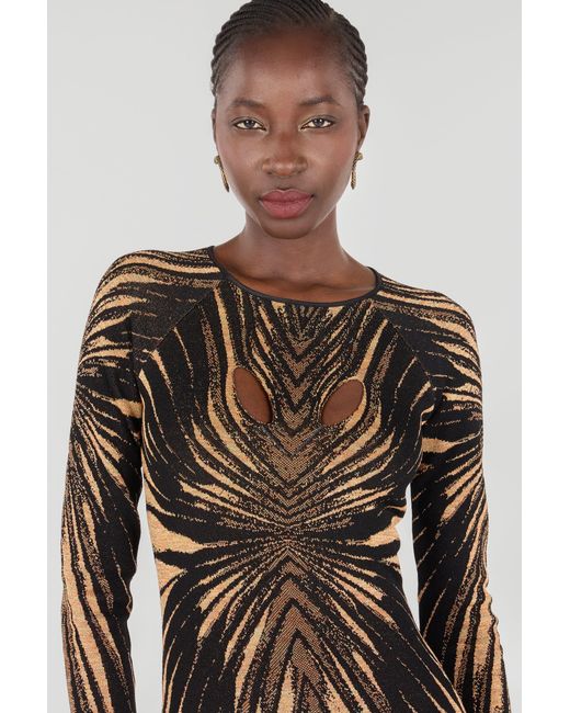 Roberto Cavalli Black Short Knit Dress With Ray Of Print