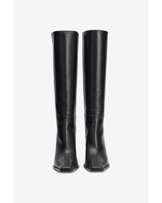 Roberto Cavalli Black Leather Boots With Mirror Snake Monogram