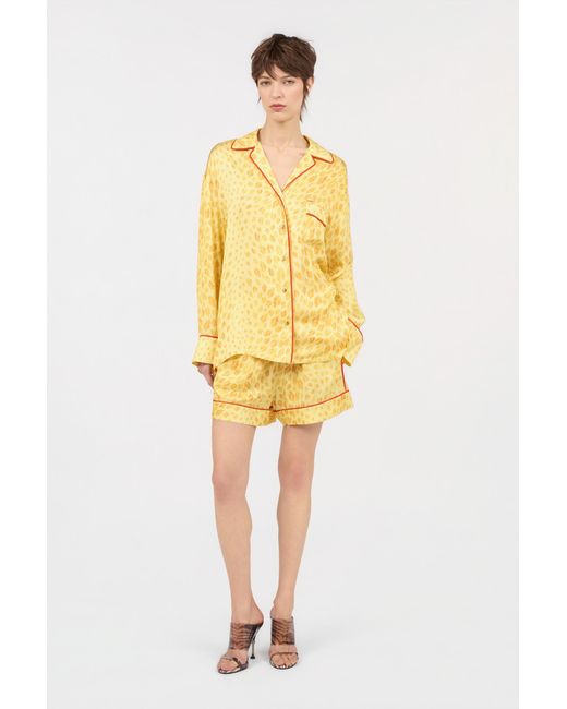 Roberto Cavalli Yellow The Jaguar Kiss Print Shirt