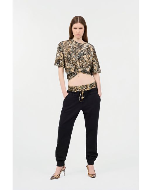 Roberto Cavalli Black Sports Pants With Python Print Waistband