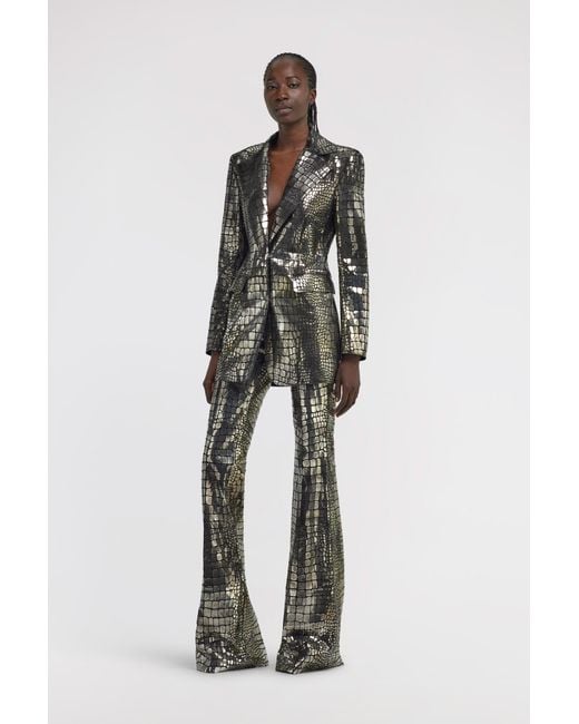 Roberto Cavalli Black Printed Leather Blazer