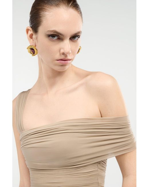 Roberto Cavalli White Nude Midi Dress With Ruffles