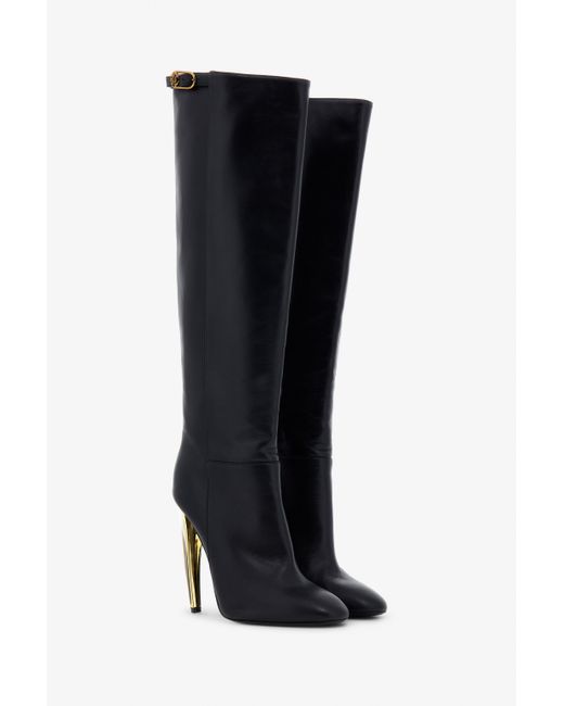 Roberto Cavalli Black Leather Knee-High Boots