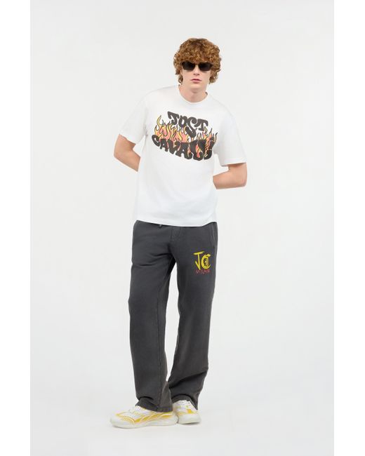 Roberto Cavalli White T-Shirt With Front Logo Print for men