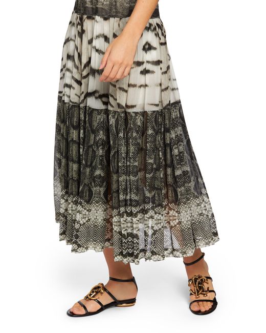 Roberto Cavalli White La Tigresse Reptilla Pleated Skirt