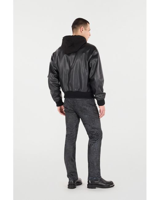 Roberto Cavalli Black Leather Bomber Jacket With Hood for men