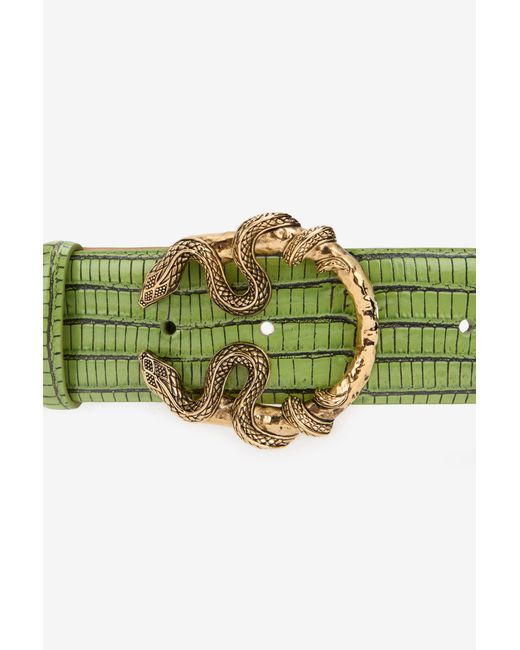 Roberto Cavalli Green Leather Belt With Snake Buckle